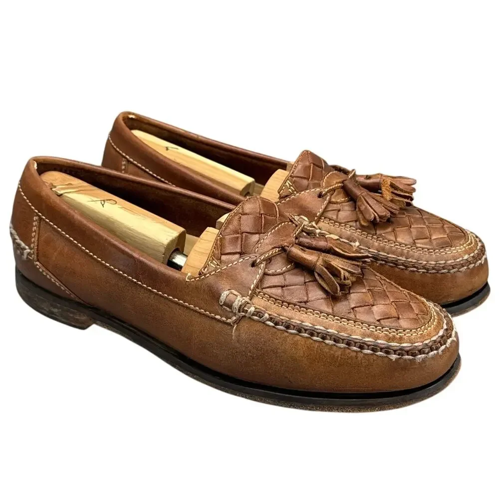 Johnston & Murphy Brown Woven Leather Tassel Slip On Casual Loafer Men 9.5